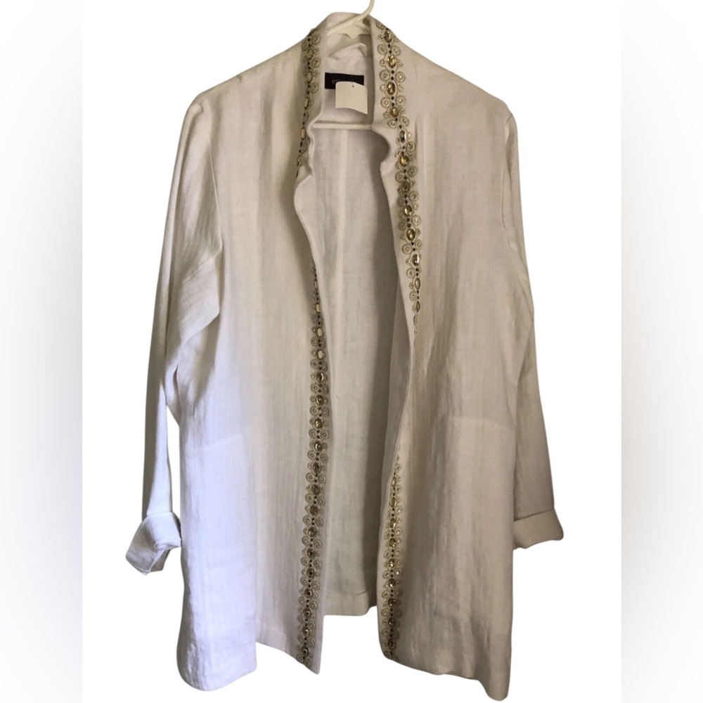 eskandar Ivory Linen Oversized Jacket Jeweled Size 1 Medium
